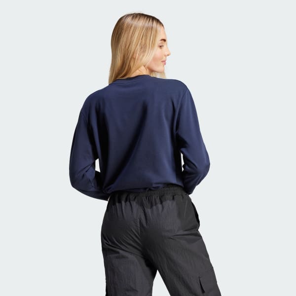 Azul Buzo 3 Rayas Floral Estampado Felpa Francesa