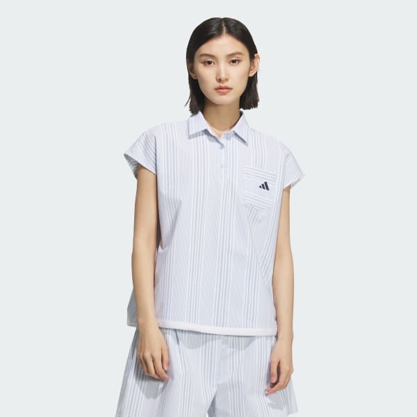 Blue Seersucker Short Sleeve Polo Shirt