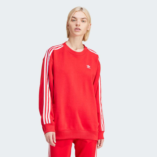 adidas Adicolor 3-Stripes Oversized Crew Sweatshirt - Red | Women's ...