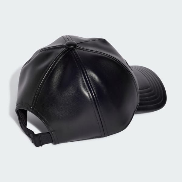 ✅激レア adidas fake leather black casquette adidas Polyurethane Trefoil Outline Baseball Cap - Black