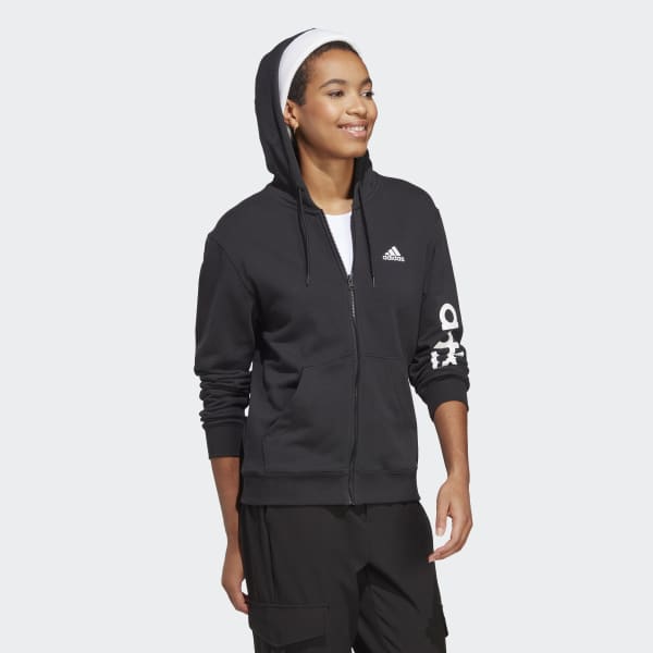 adidas Essentials Linear Full-Zip French Terry Hoodie - Black | Women's ...
