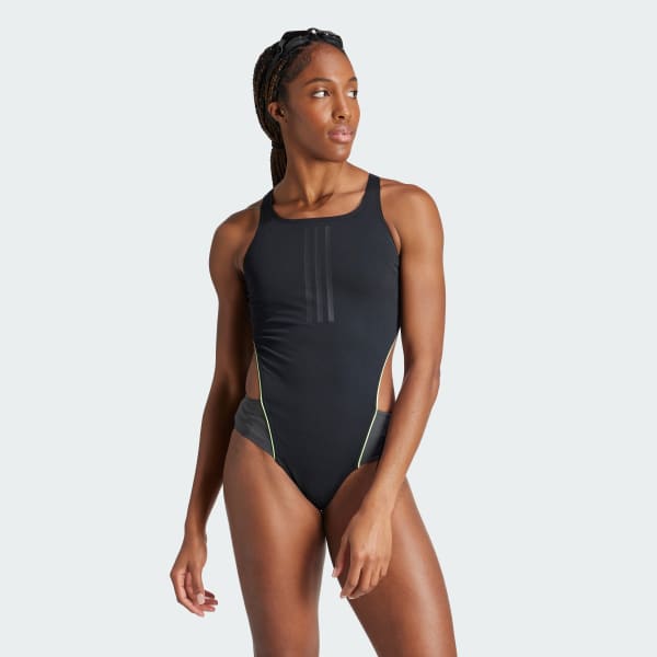 Adidas black and white swimsuit hot sale