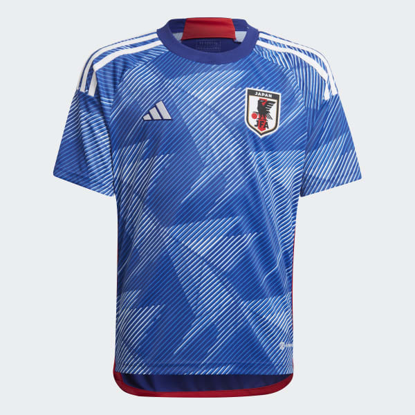 Premier Football - Introducing, Japan World Cup 2022 Home Jersey. Arriving  in the nation's traditional blue and white, the Japan home shirt features  an origami-style graphic across the body. Red trim down
