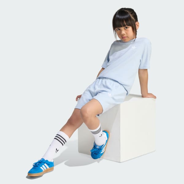 Blue Loose Waffle Short T-Shirt Set