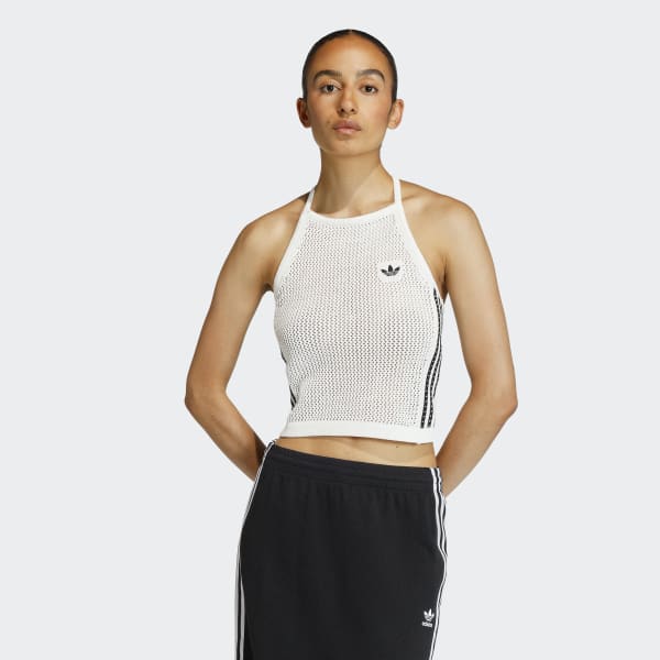 adidas KNITTED CROCHET TOP - White | Free Shipping with adiClub