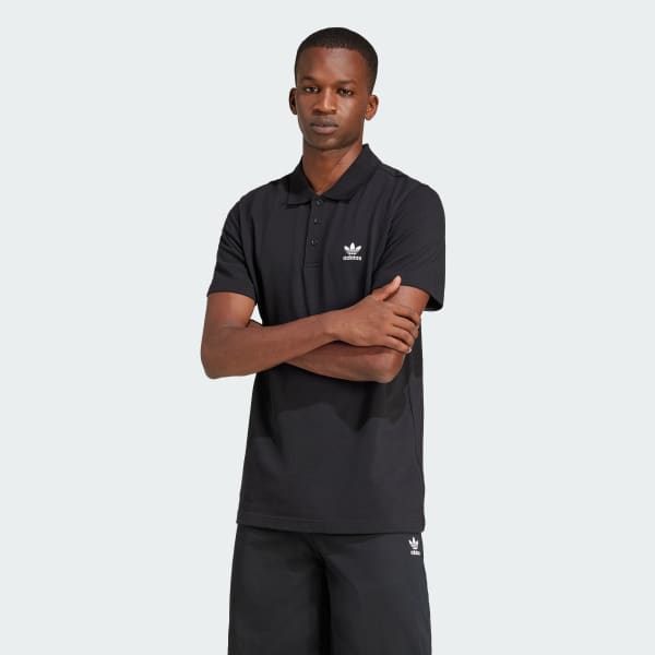 Black Trefoilo Essentials Polo Tee