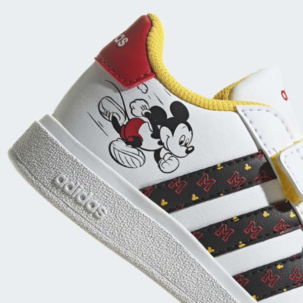 Wit adidas x Disney Grand Court Mickey Lifestyle Court Schoenen met Klittenband