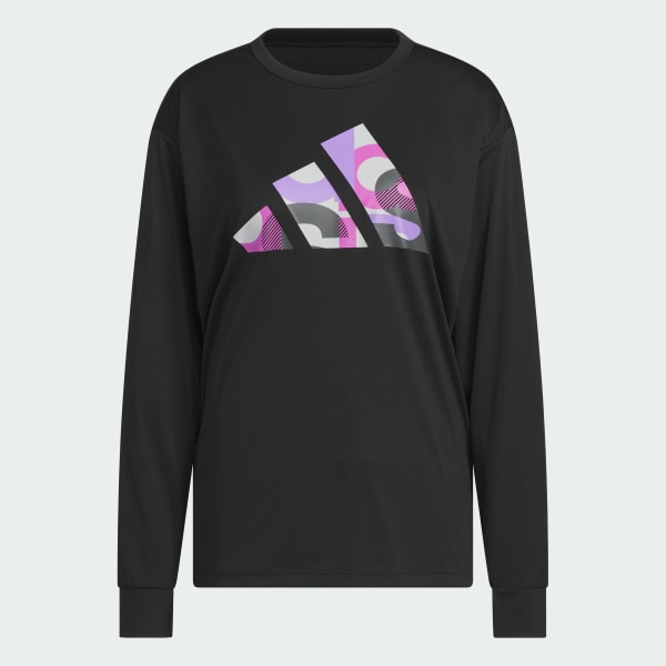 ブラック 長袖 グラフィックTシャツ