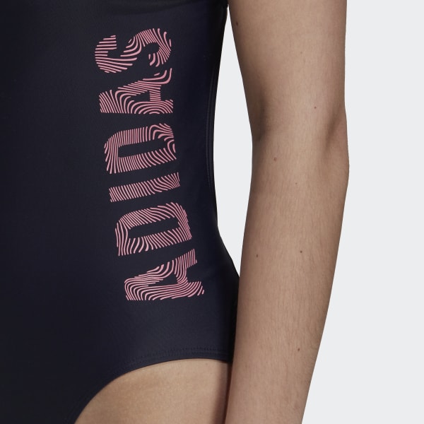 Blau Thin Straps Branded Badeanzug WH995