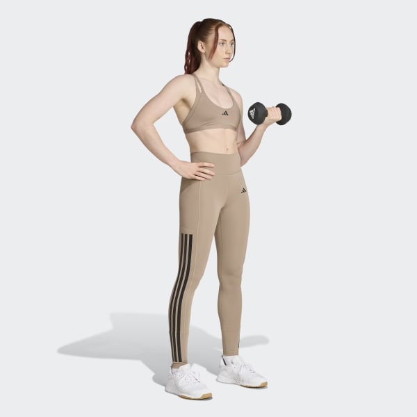 adidas Optimé 3-Stripes Full Length Leggings - Brown | Free