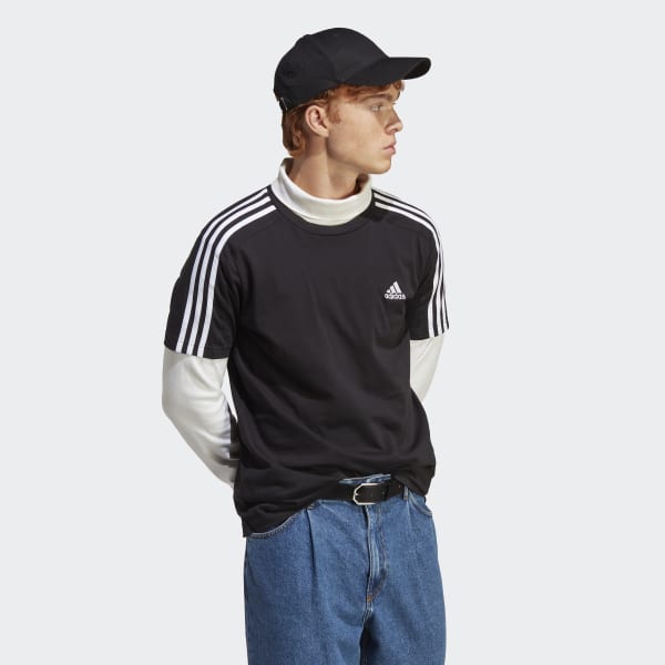 adidas Essentials Single Jersey 3 Stripes T Shirt Black adidas