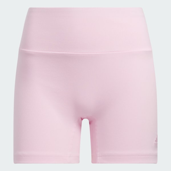 adidas Lounge Ribbed High-Waist Bike Shorts - Pink