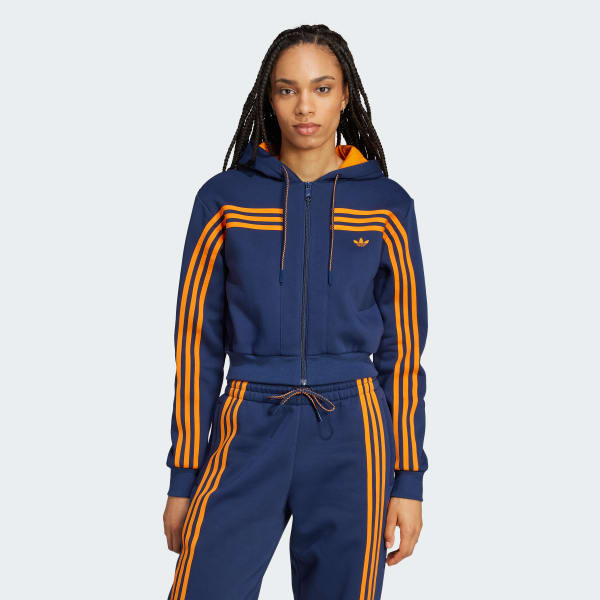 Blue 70s Short Full Zip Fleece Hoodie