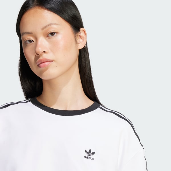 adidas Adicolor 3-Stripes Loose Crop Tee - White | Free