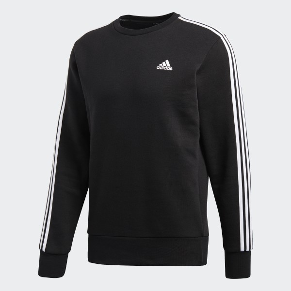 adidas Essentials 3-Stripes Fleece Crew Sweatshirt Grey//Black