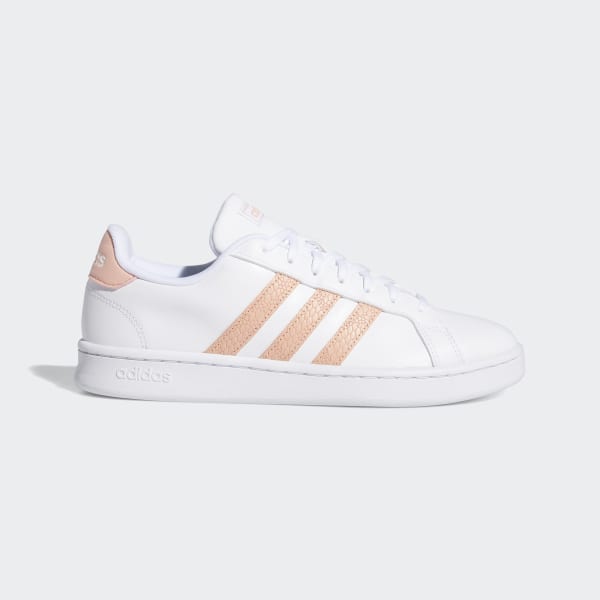 adidas white shoes with pink stripes