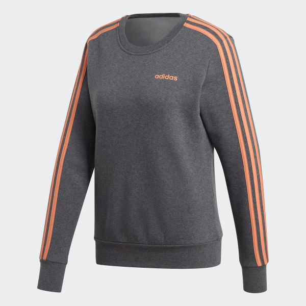 adidas Essentials 3-Stripes Fleece Crew Sweatshirt Grey//Black