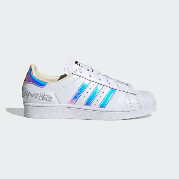 adidas superstar gs trainers white silver holographic
