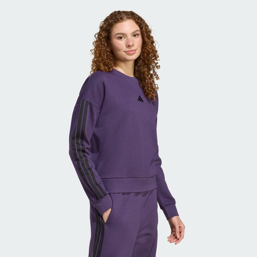 как выглядит adidas women Essentials 3-Stripes Fleece Sweatshirt фото