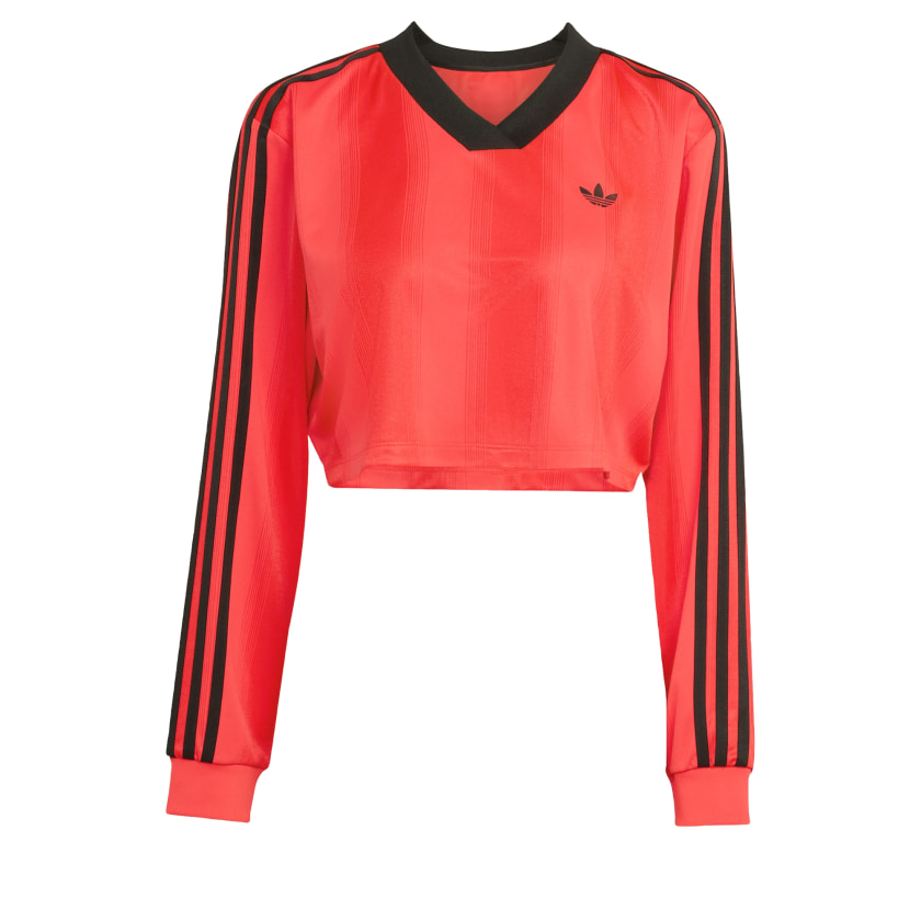 как выглядит adidas women Adicolor Soccer Jacquard Crop Long-Sleeve Top фото