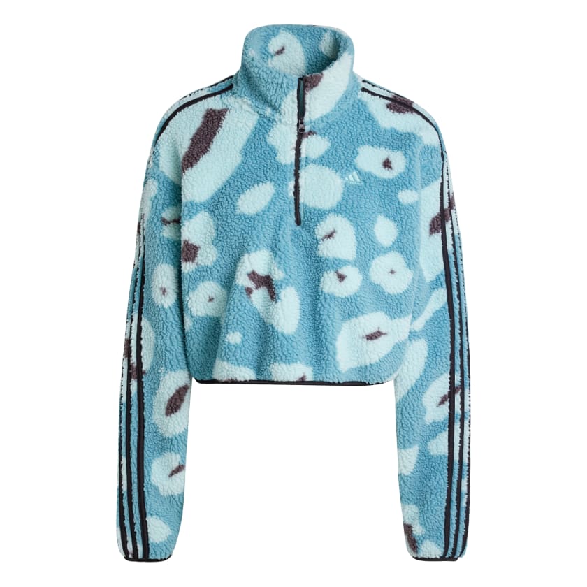 укороченный топ adidas women Essentials с животным принтом в 3 полоски и высоким ворсом на молнии 1/4