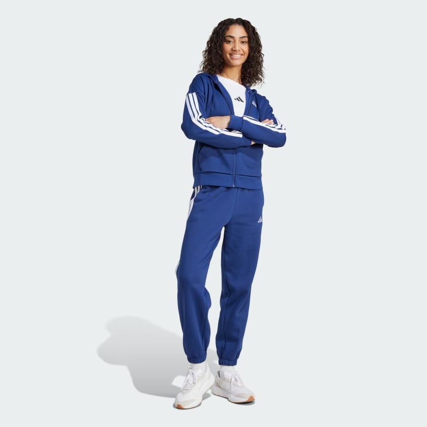 как выглядит adidas women Essentials 3-Stripes Full-Zip Fleece Hoodie фото
