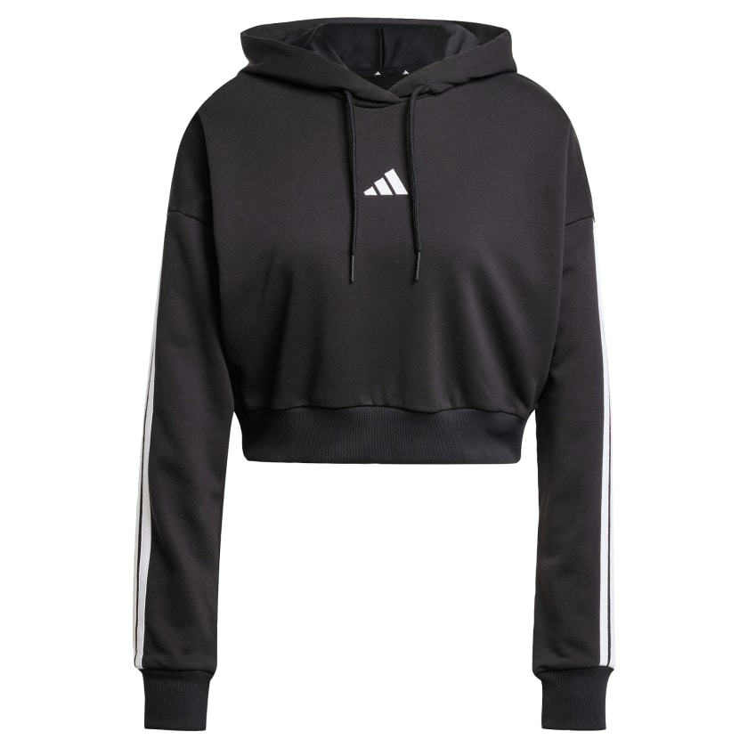 как выглядит adidas women Essentials 3-Stripes French Terry Crop Hoodie фото