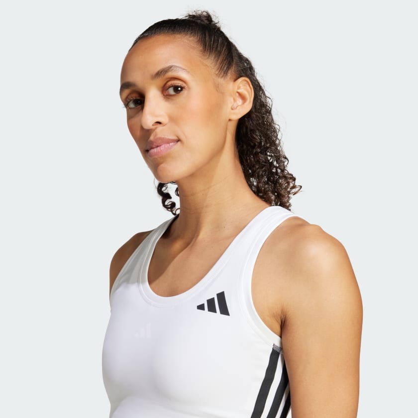 как выглядит adidas women Train Essentials 3-Stripes Crop Tank Top фото