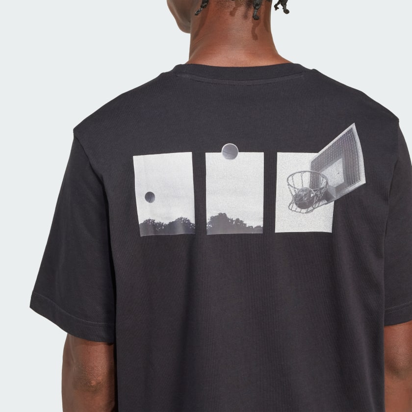 как выглядит adidas men Lens Power Of Three Hoop Graphic Tee фото