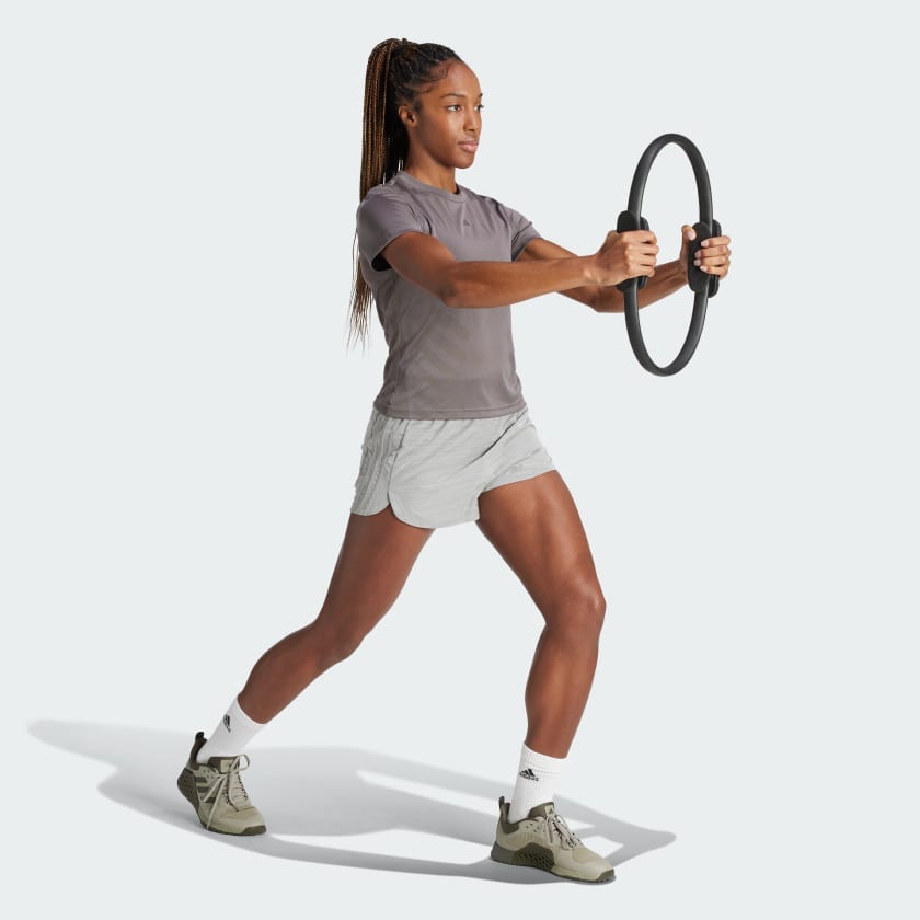 как выглядит adidas women Pacer Training 3-Stripes Woven High-Rise Shorts фото