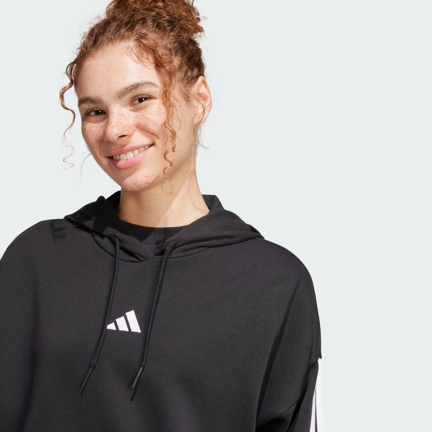 как выглядит adidas women Essentials 3-Stripes French Terry Crop Hoodie фото