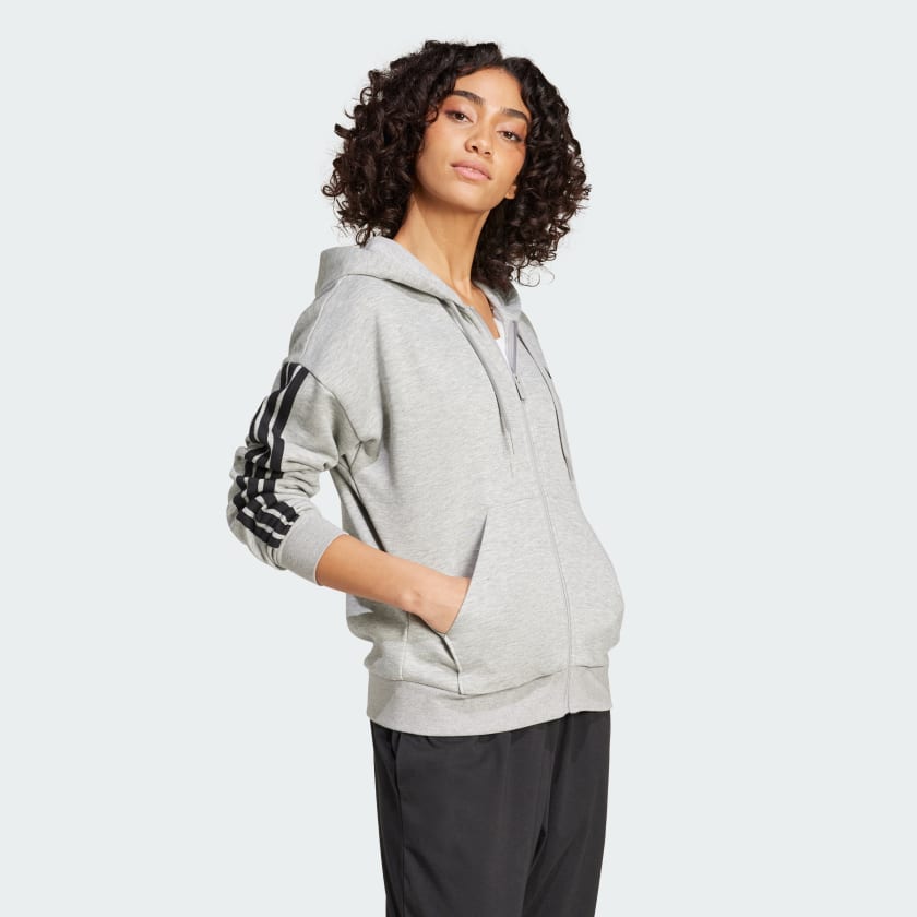 как выглядит adidas women Essentials 3-Stripes Full-Zip Fleece Hoodie фото
