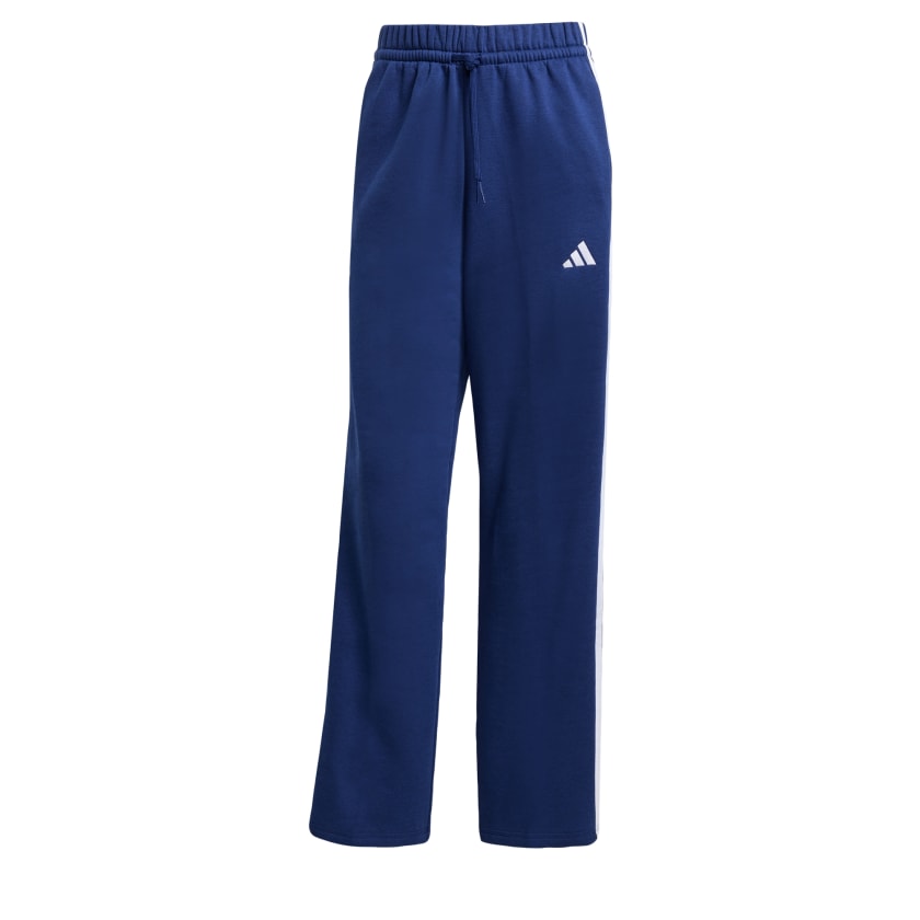 как выглядит adidas women Essentials 3-Stripes Open-Hem Fleece Pants фото