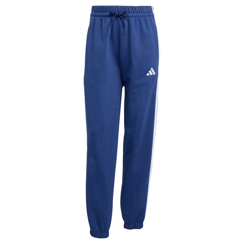 как выглядит adidas women Essentials 3-Stripes Fleece Loose-Fit Pants фото