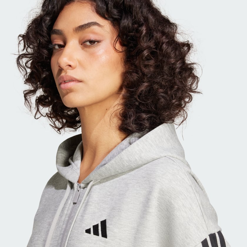 как выглядит adidas women Essentials 3-Stripes Full-Zip Fleece Hoodie фото