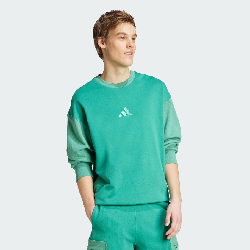 как выглядит adidas men All SZN French Terry Colorblock Crew Sweatshirt фото