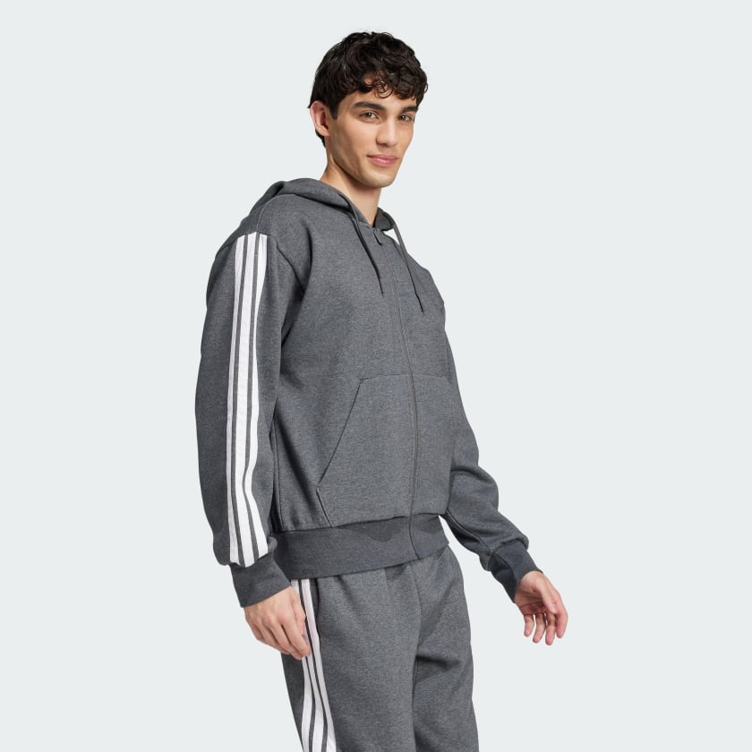 как выглядит adidas men Essentials 3-Stripes Fleece Hoodie фото