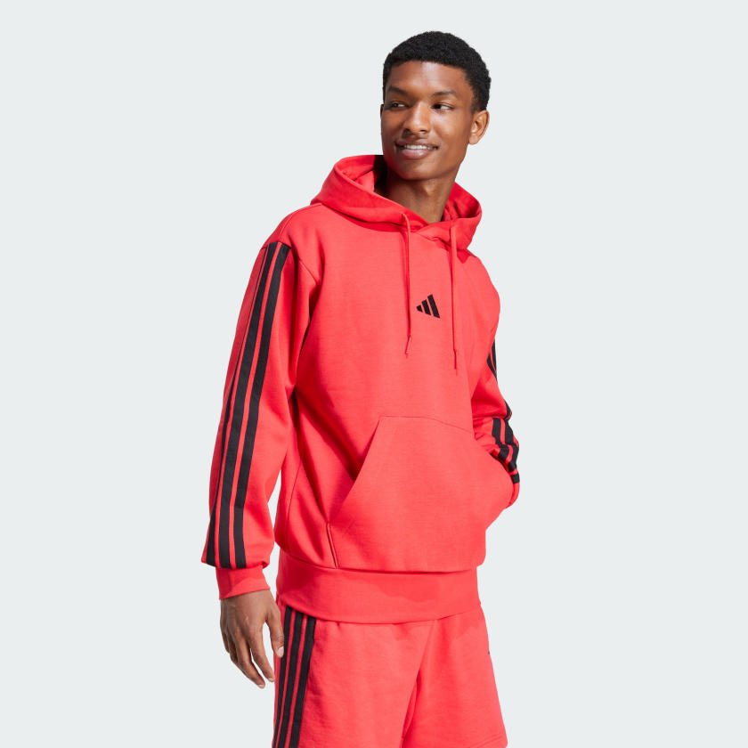 как выглядит adidas men Essentials 3-Stripes Fleece Hoodie фото