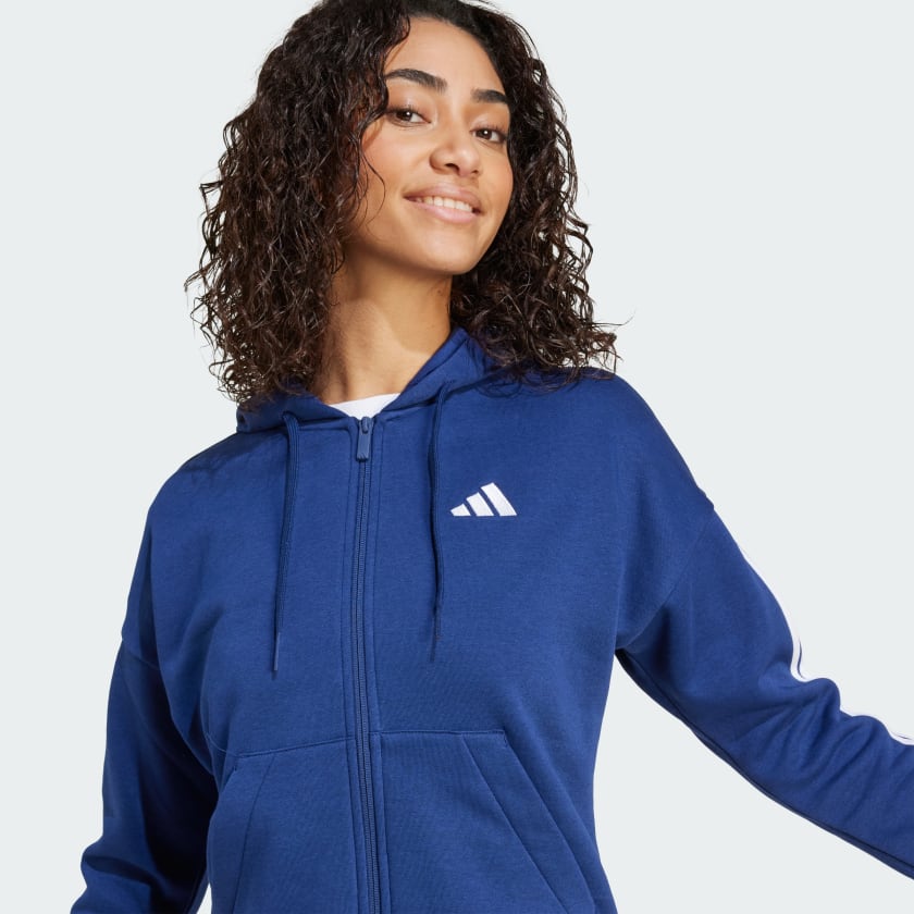 как выглядит adidas women Essentials 3-Stripes Full-Zip Fleece Hoodie фото