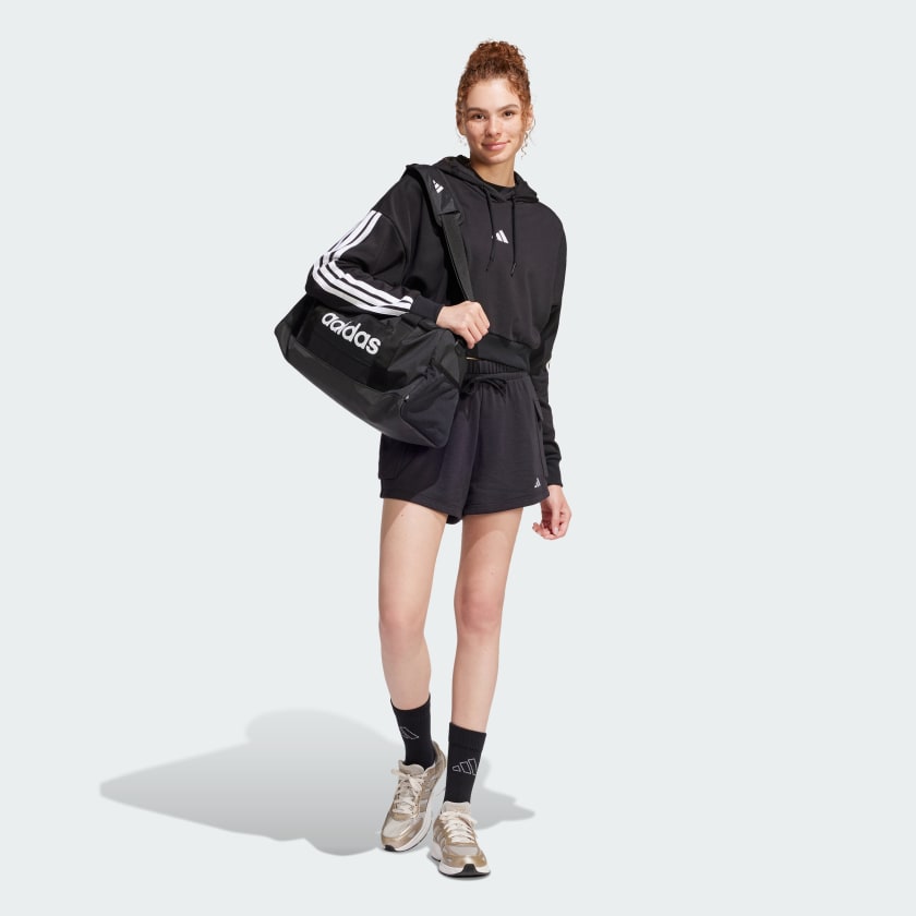 как выглядит adidas women Essentials 3-Stripes French Terry Crop Hoodie фото