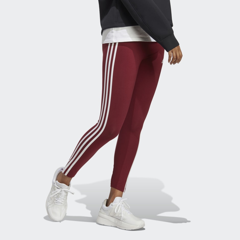 - 3-Stripes High-Waisted Single Jersey Leggings - Burgundy | adidas Oman