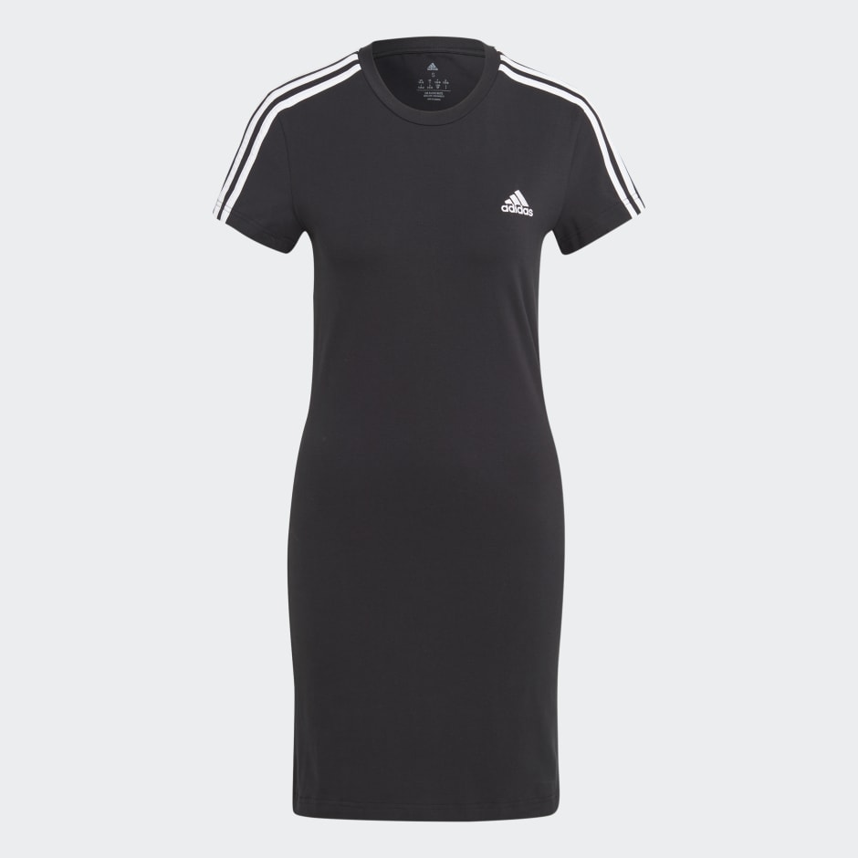 adidas Essentials 3-Stripes Single Jersey Fitted Tee Dress - Black ...