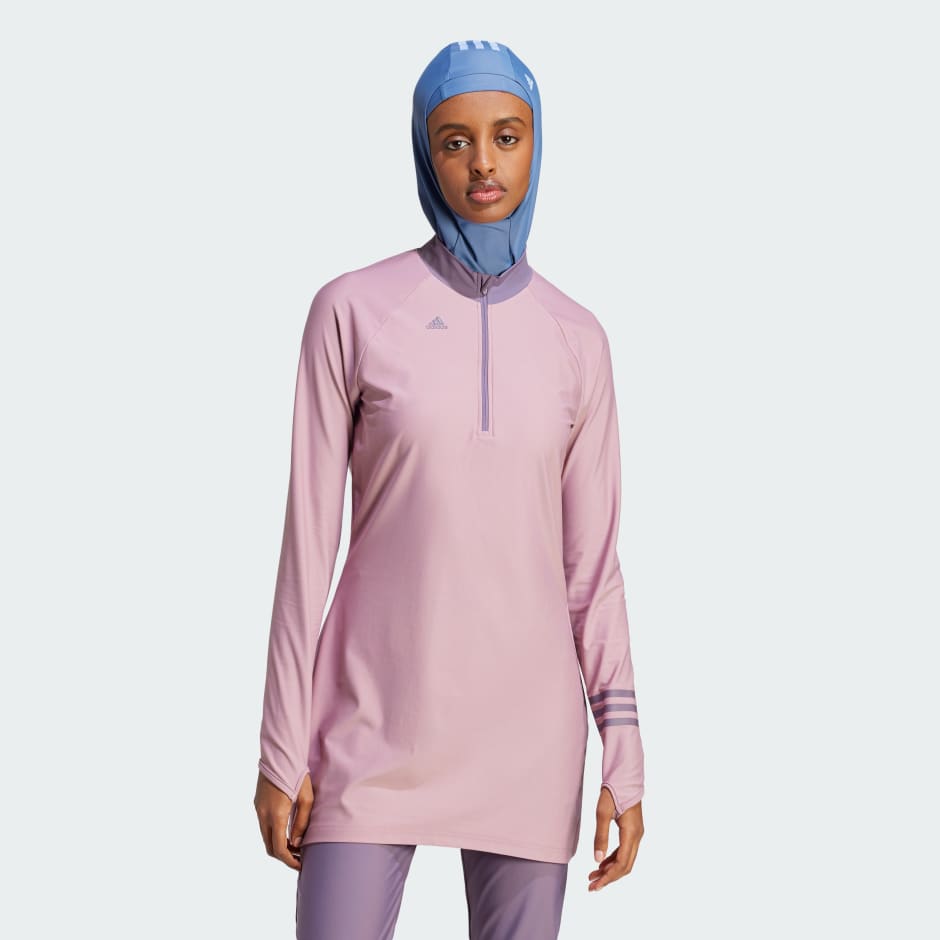 adidas 3-Stripes Long Sleeve Swim Top - Pink | adidas UAE