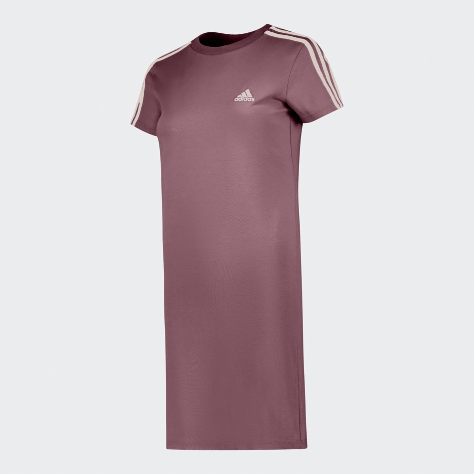 adidas ESSENTIALS 3-STRIPES COTTON LYCRA FITTED TEE DRESS - Pink ...