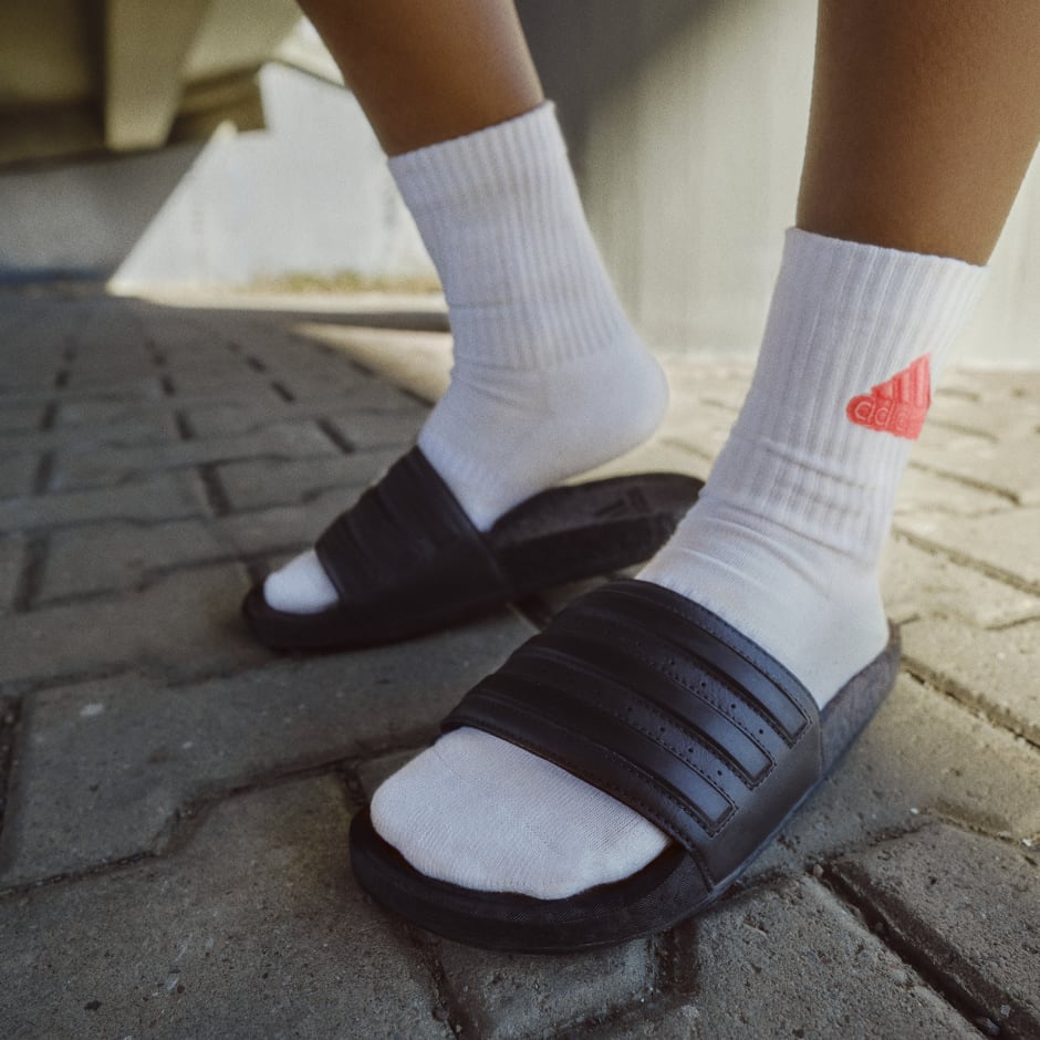 adidas boost slides on feet