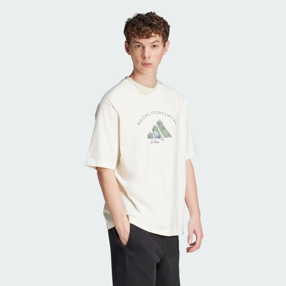 Clothing - Codes Doodle Scooter Graphic Tee - White | adidas