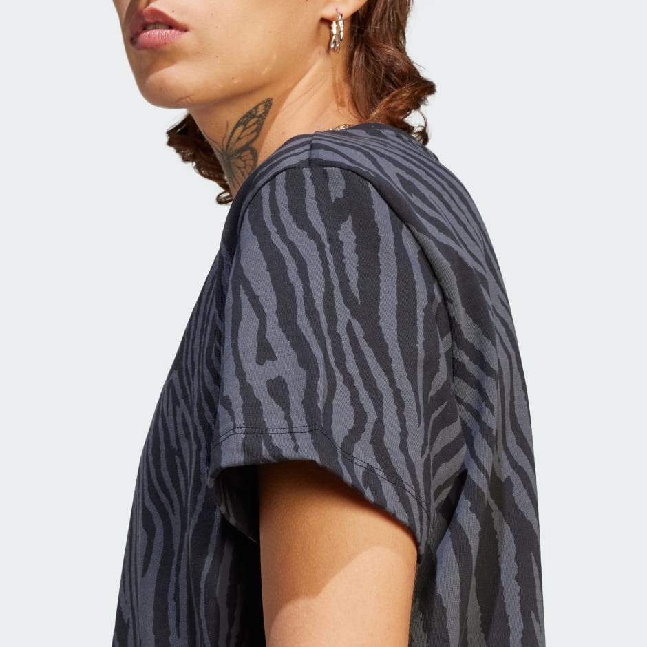 Women\'s Clothing - Allover Zebra Animal Print Essentials Tee - Grey | adidas  Oman