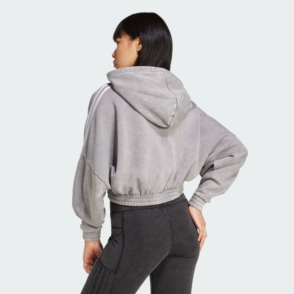 Washed-Out Crop Oversized Zip Hoodie