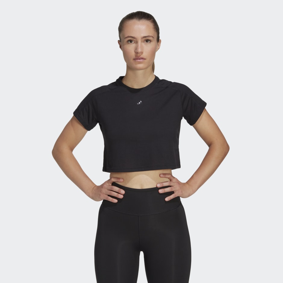 adidas AEROREADY Train Essentials 3 Bar Logo Crop Tee - Black | adidas LK