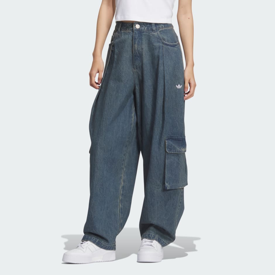 بنطال فضفاض قماش أزرق ناعم